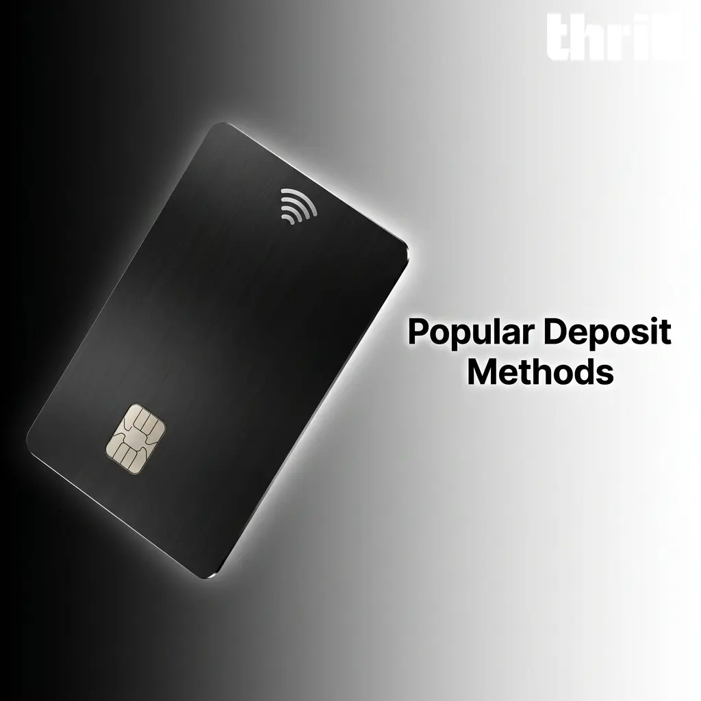 Popular cryptocurrency deposit methods at Thrill Casino including BTC, ETH, USDT, LTC, XRP, TRX, BNB, SOL, DOGE, BCH