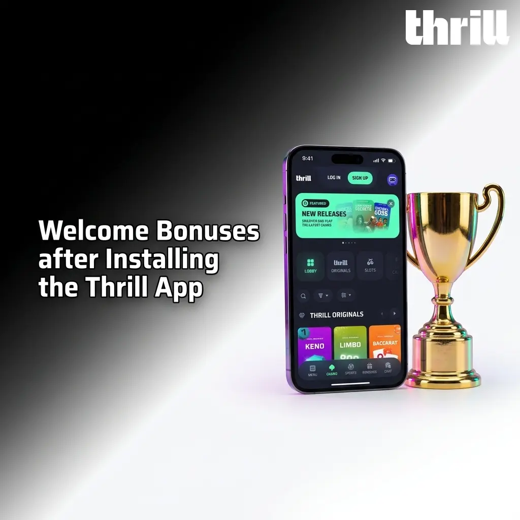 Thrill app welcome bonuses including 70% rakeback, USD 75,000 weekly leaderboard, VIP programme, and reload promotions